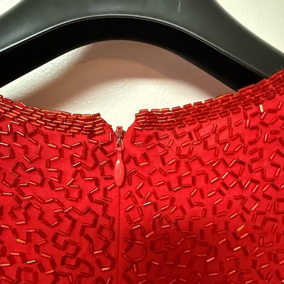 Oleg Cassini Vintage Radiant Red Sequin Midi Dress Size 12 - Picture 4 of 9